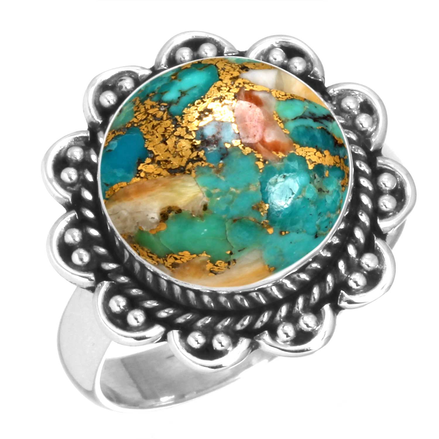 

Кольцо из стерлингового серебра 925 пробы Женское с драгоценным камнем Ручной работы Ювелирное изделие Пасхальный подарок Мукаит Монтанский агат Моховой агат Спиральный устричный родохрозит Глаз Шивы Винтаж 5.5