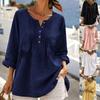 Women Loose Fit Long Sleeve V Neck Plus Size Casual Shirt