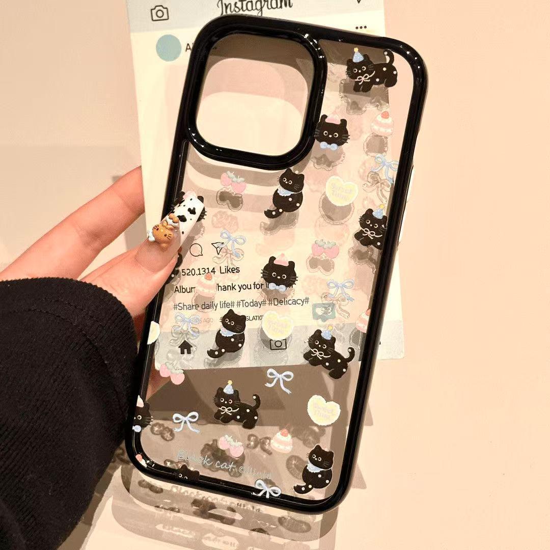 

Love Heart Black Cat Phone Case – Black Frame, Drop-Proof Hard Shell for Apple iPhone 15 to 17 Pro/Pro Max. iPhone 11