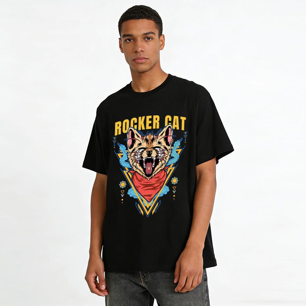 ROCKER CAT Print Trendy Casual Top For Men And Women Pure cotton T-shirt