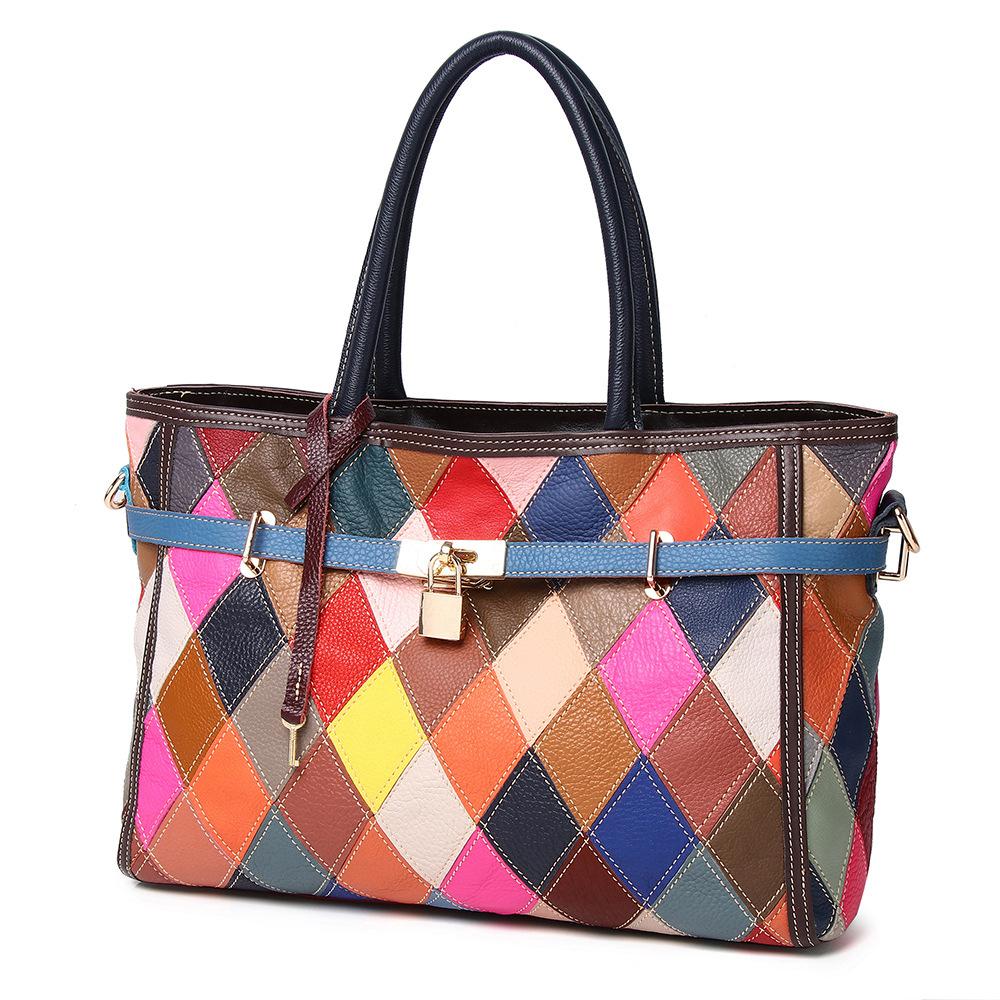 Leather Women S Bag Retro Platinum Bag First Layer Cowhide Color Contrasting Messenger Handbag