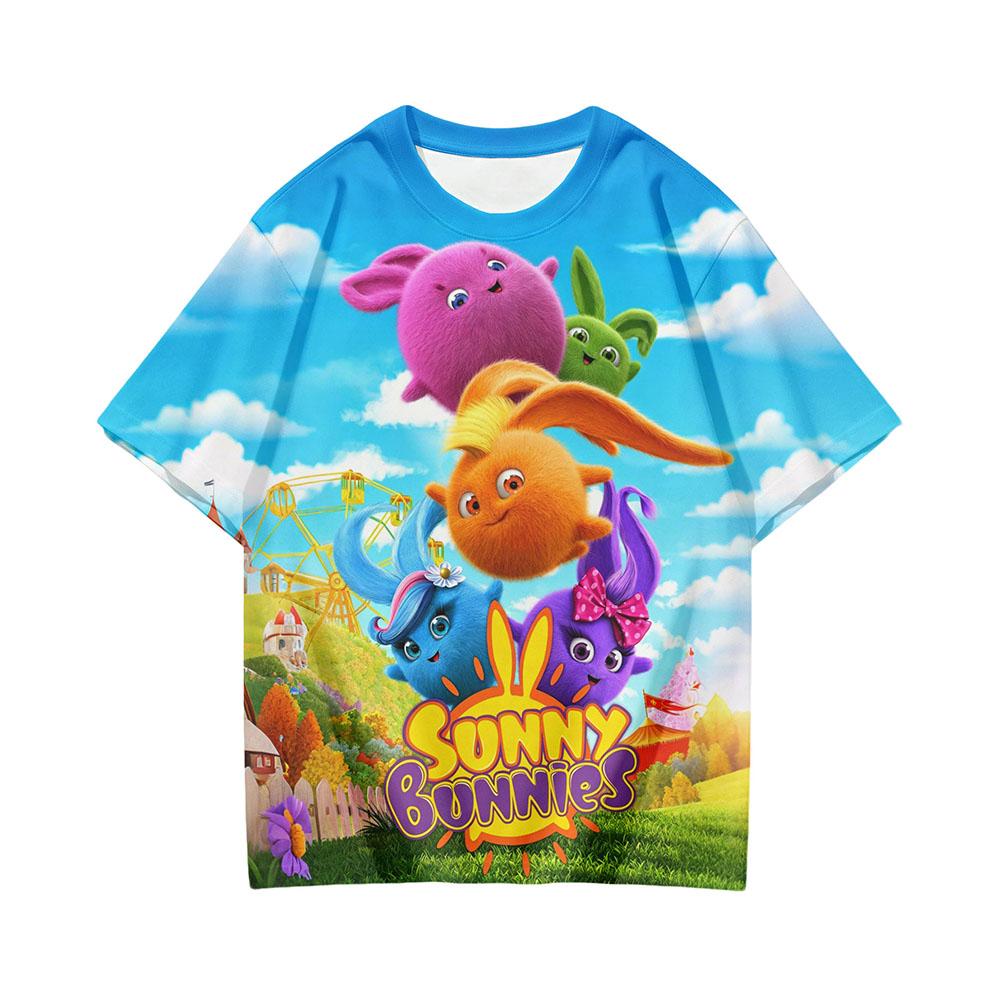 

Sunny Bunnies Short Sleeve T-Shirt Kids Summer Tops Childrens Clothing 3D Cartoon Print Cute Boys Girls O-neck Comfortable Tees 110