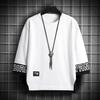 O-Neck 3/4 Sleeve Men Tops Letter Print Elastic Sweat Absorbing Breathable Hip Hop Style Fake Two Pieces T-shirt Streetwear