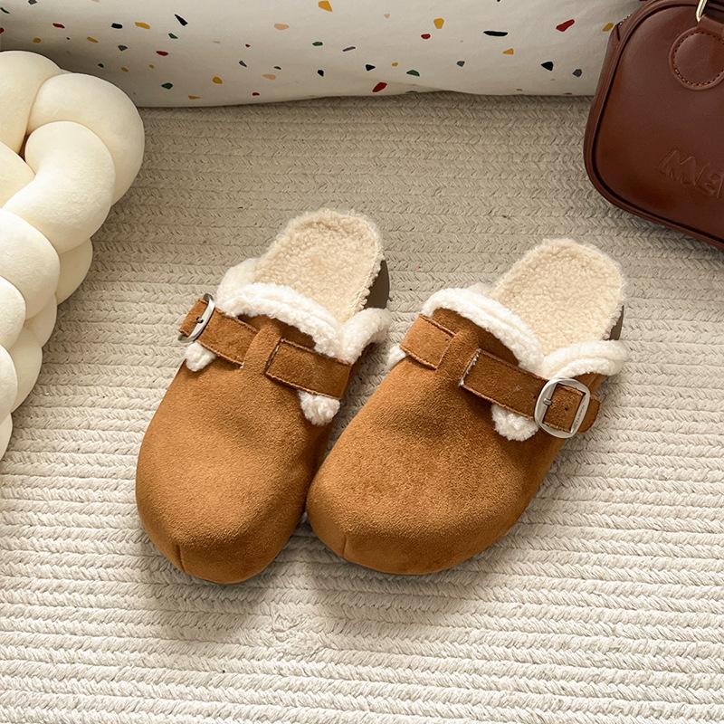 

Бархатные туфли Boken на осень и зиму 2025 года, модные, в стиле ретро, из шерсти и хлопка, нескользящая плоская подошва, с круглым носком, тапочки 39 коричневый