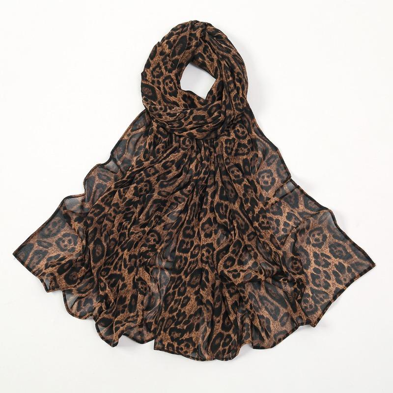 Hot-selling New Leopard Print Chiffon Printed Long Towel IN Wind Soft Skin-friendly Breathable Bag Head Towel Women