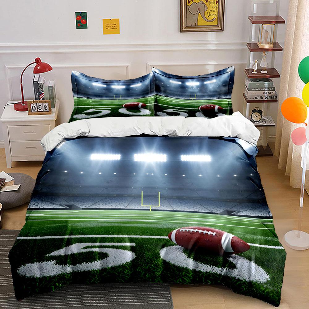 Football Field 50-Yard Line Nighttime Scene Print Soft Comfortable Duvet Cover Bedding Set Included 1*Duvet Cover 2*Pillowcases EU Twin 135X200cm&set