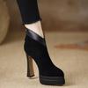 Elegant Women Ankle Boots Suede High Heels Shoes Sexy New Chunky Shoes Designer 2025 Winter Boots Woman Pumps