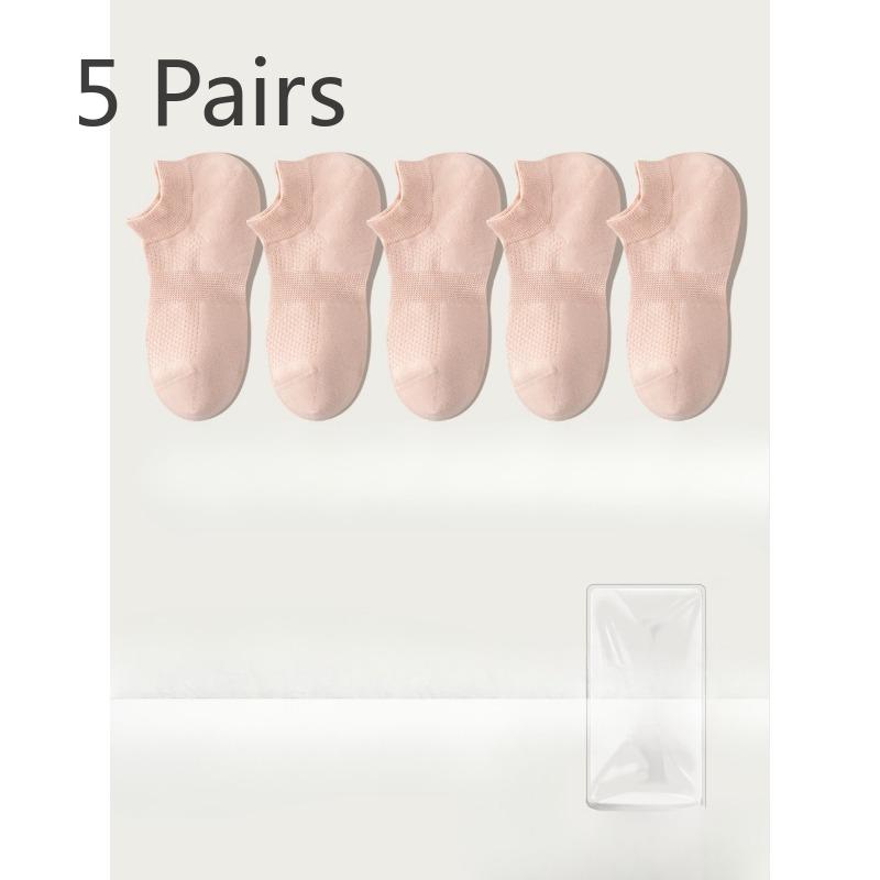 

5 пар женских летних тонких универсальных однотонных сетчатых дышащих носков-лодочек 7A с антибактериальным дезодорирующим эффектом 5 Pairs светло-розовый