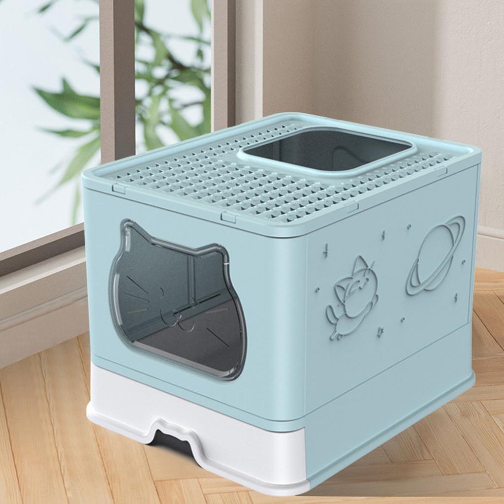 Enclosed Cat Litter Box Anti Splashing Easy to Clean Odor Control Large Top Entry Foldable Kitty Litter Tray with Lid