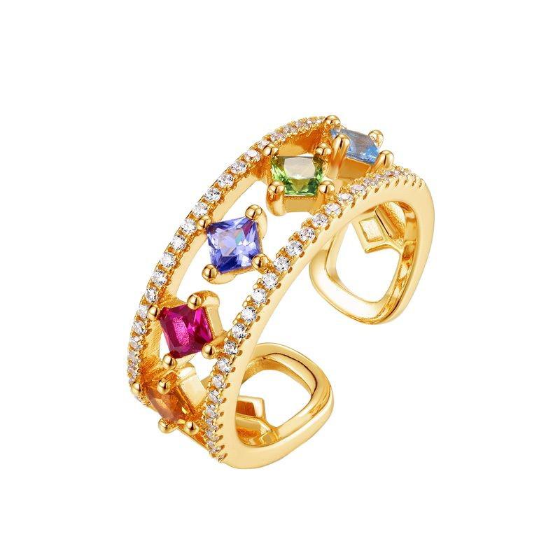 European & American Style S925 Silver Colored Zircon Double-Opening Square Ring - Light Luxury Retro Design