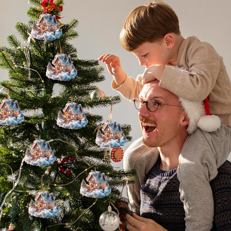 Village House Ornaments Acrylic Ornament With Christmas Tree Design Charming Snow House Pendant For Family Holiday Decoration