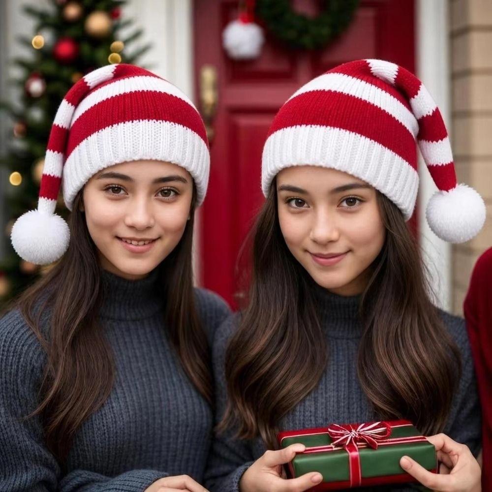 Green Red Christmas Knitted Hat Stripe Parent Child Hat All-match Santa Beanie Hat Winter/Autumn