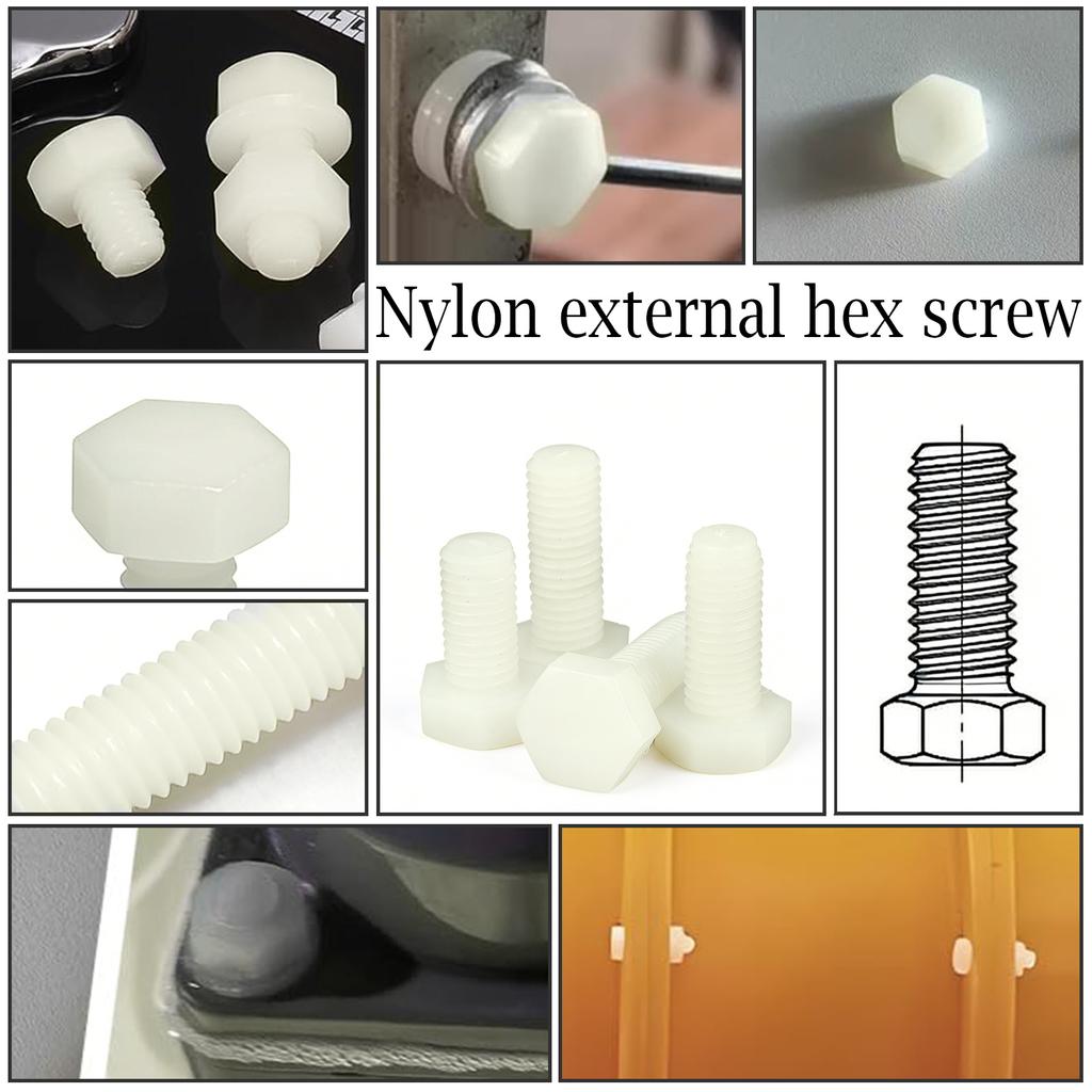 1-50 Stück Weiße Nylon-Kunststoff-isolierte Sechskantkopf-Schraube M3-M12 6-100mm Außensechskantbolzen für elektrische Isolierung
