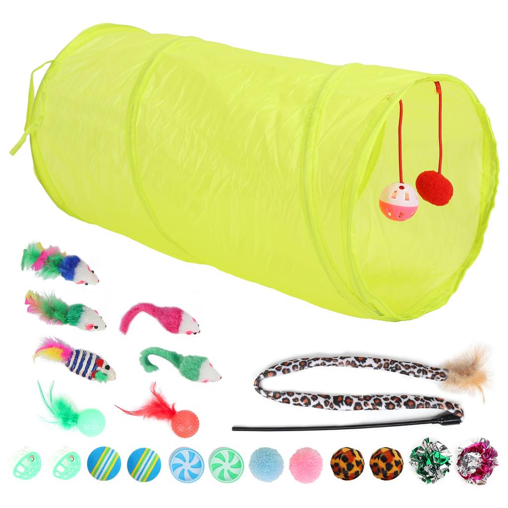 Cat Feather Toy Set Interactive Cat Toy Kitten Toy Assortments Includes Tunnel Cat Stick Balls Bells and Mice