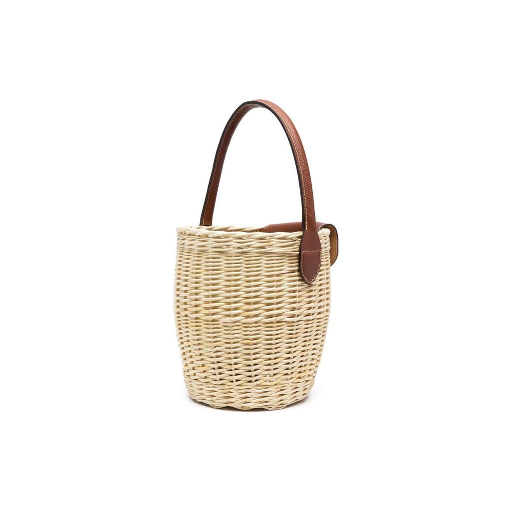 Longchamp Épure Embossed Logo Woven Straw And Leather Bucket Bag Women handbags Beige Brown 10161HCY016