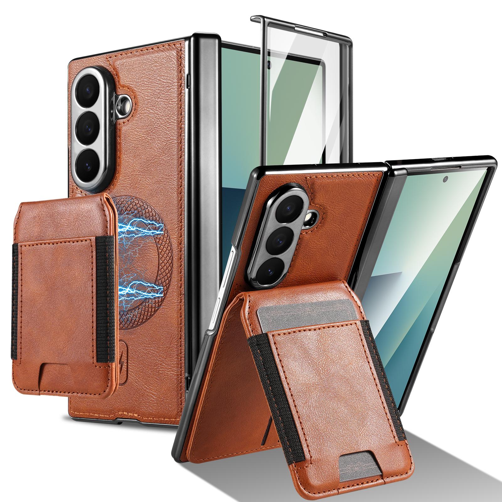 

Leather stand protective strap and magnetic tempered glass screen protector phone case for Samsung Galaxy Z Fold 7 6 5 4 3 For Galaxy Z Fold 3