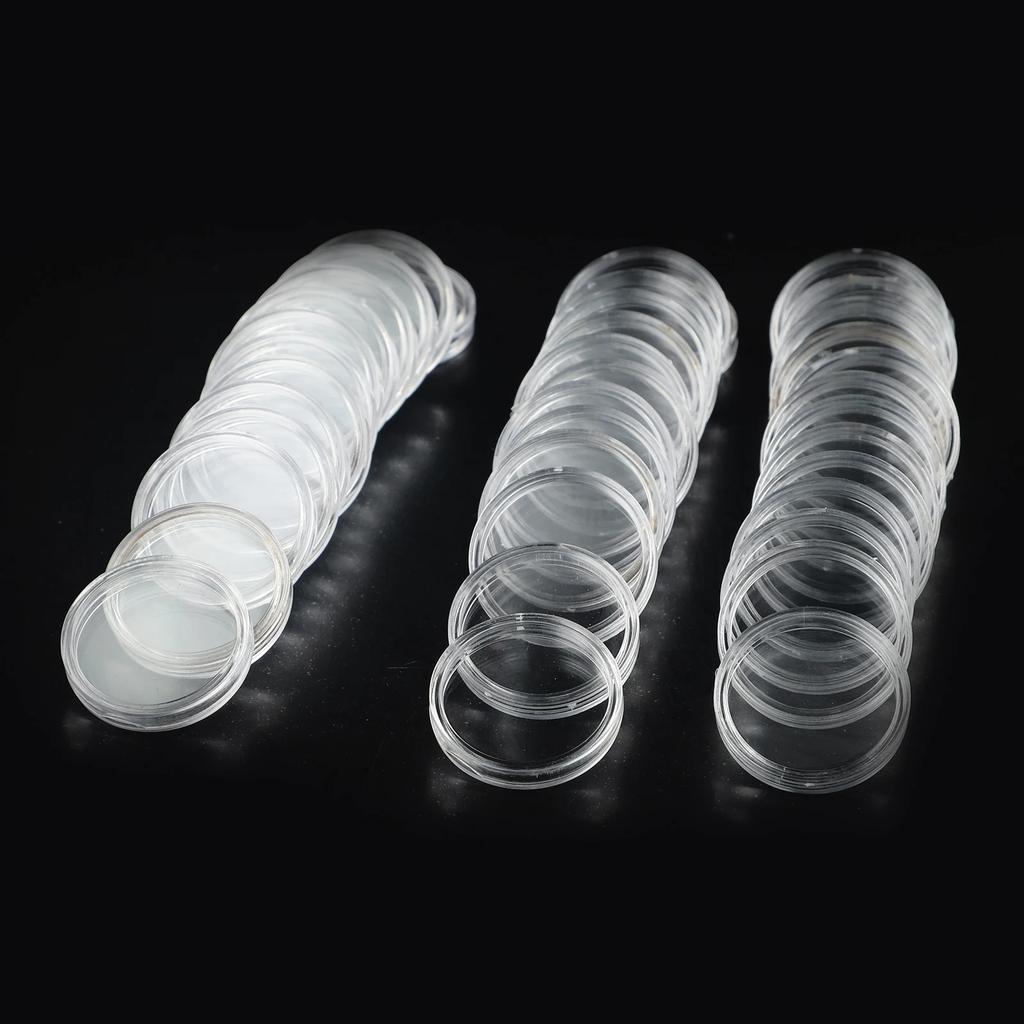 100 Stück Münzhalter Transparent 26mm Zubehör Boxen Etui Sammlung Sicherheitsaufbewahrung Werkzeuge Klarer Behälter Bastelgeschenke Kunststoff