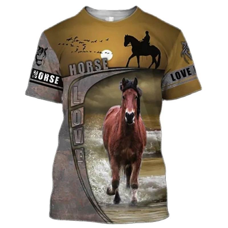 Fashion Love Horse Animal Pattern Tshirt For Men 3D Print Men's Harajuku O-Neck Short Sleeve Oversized Tee Shirts Tops