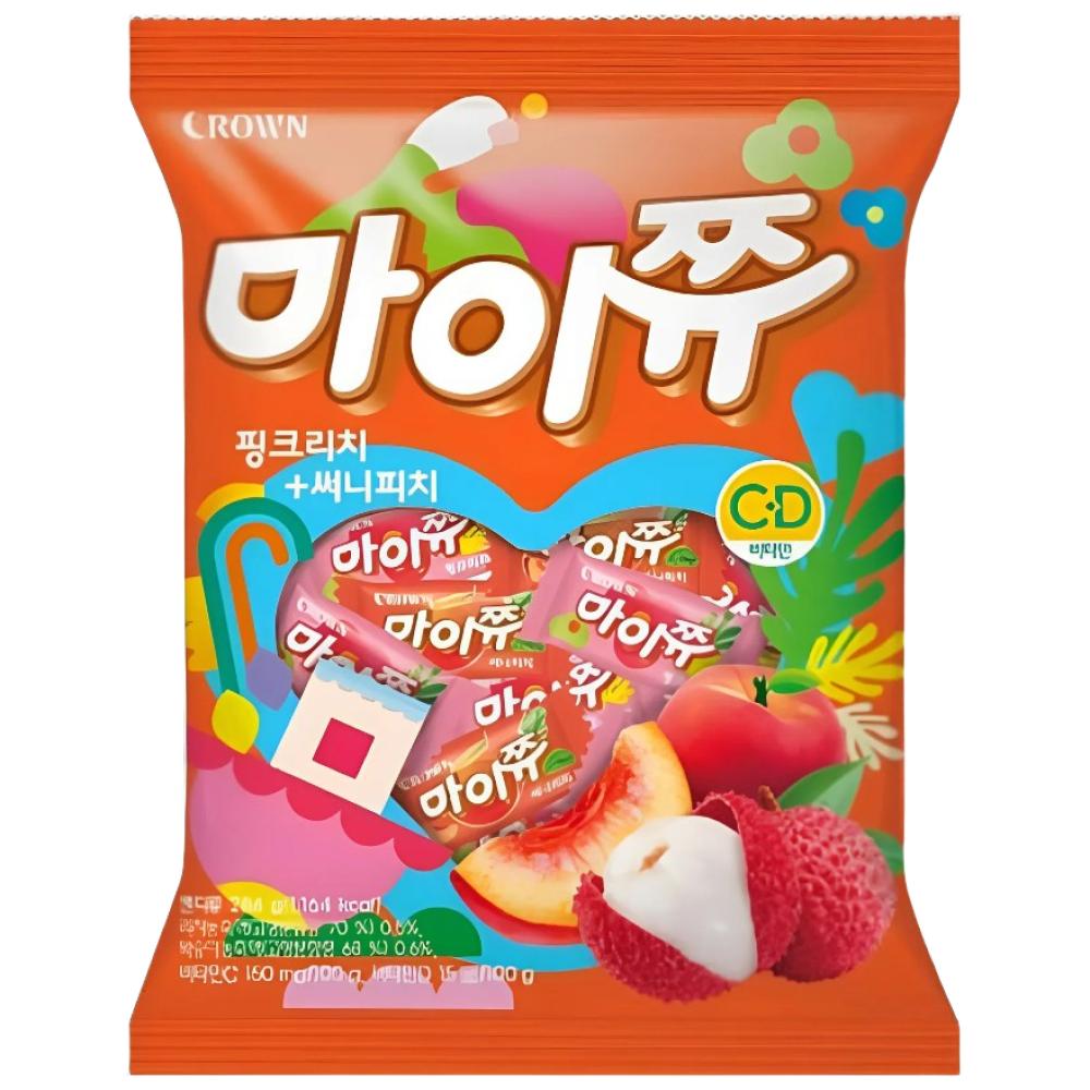 CROWN Mychew Pink Lychee and Sunny Peach Soft Chewy Fruity Candy 284g X 2 Packs