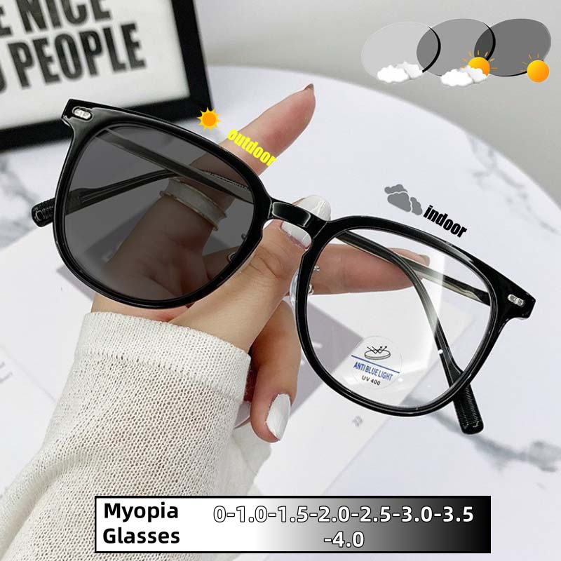Luxury Photochromic Near Sight Glasses Women Vintage Anti Blue Light Eye Protection Men Myopia Eyeglasses Diopter 0 To -4.0