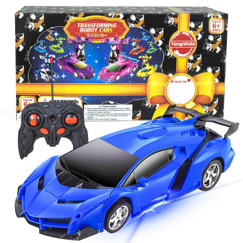 Transforming Robot Car, Stunt Car, Electric RC Car with LED Lights, 360-Degree Rotation, Model Car, Kids' Toy, Birthday, Christmas Gift (Blue)