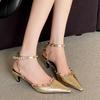Fashion Gold Silver Rivet Designer High Heels Women Sexy Pointed Toe Leather Pattern Women Pumps Slingbacks Heeled Sandals Party Shoes