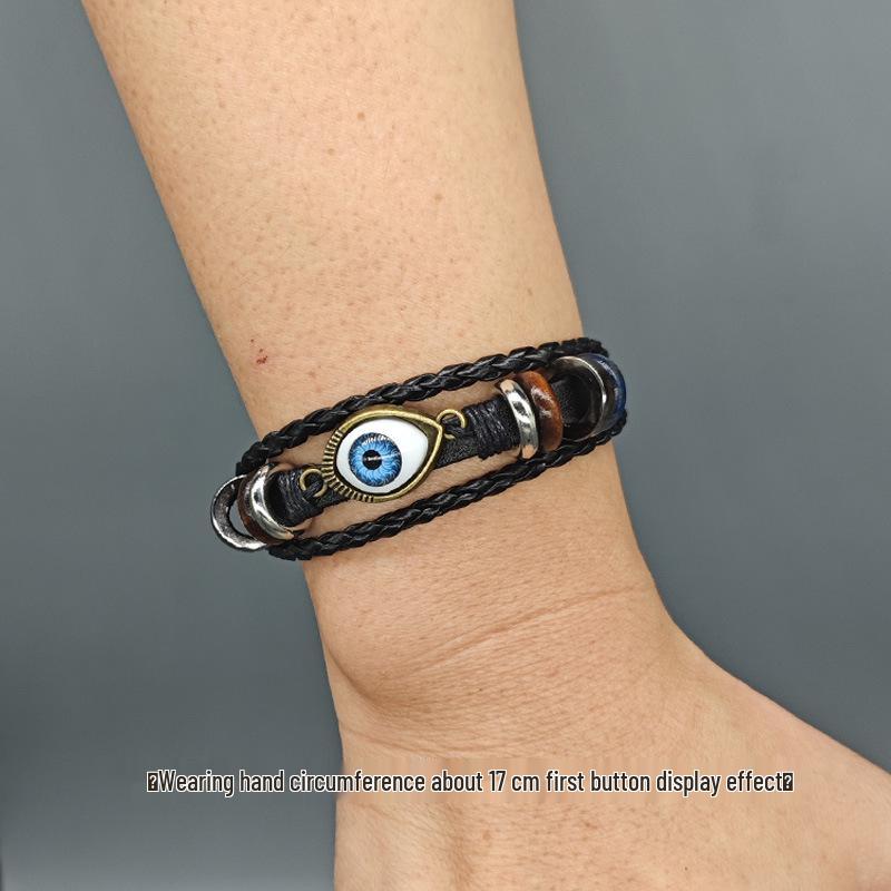 Korean Style Blue Woven Leather Bracelet - Retro Student Design, Popular Personality Bangle