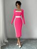 2024 Women's Colorblock Spliced Bodycon Midi Dress - Sexy Long Sleeve Style