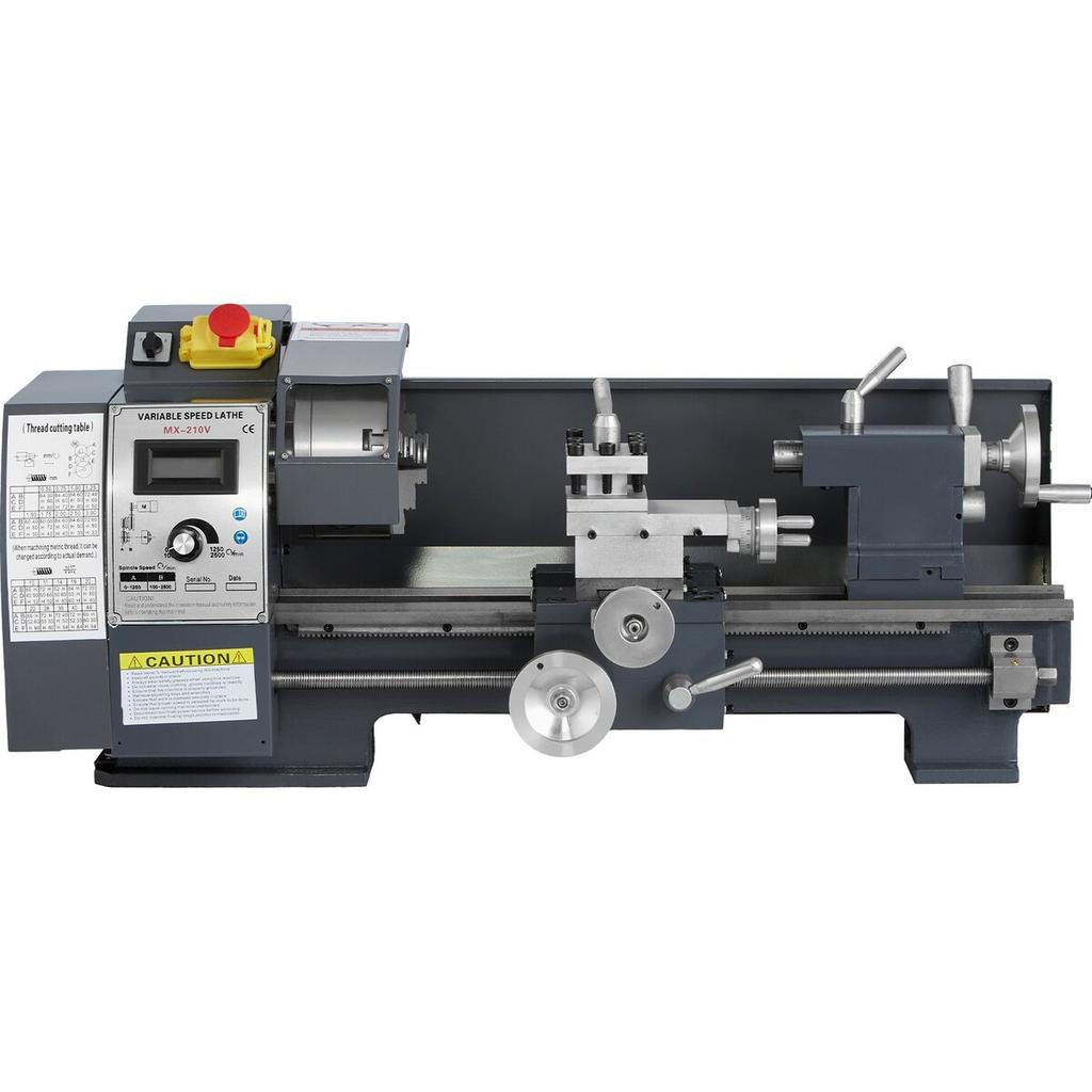 Aktualisierte 750W Mini-Metall Drehmaschine 8x16 Zoll Metall Drehmaschine mit Luxus-Zubehörkasten, 50-2500 U/min Stufenlos Variable Geschwindigkeiten MT3 Spindelkonus Metall Drehmaschine