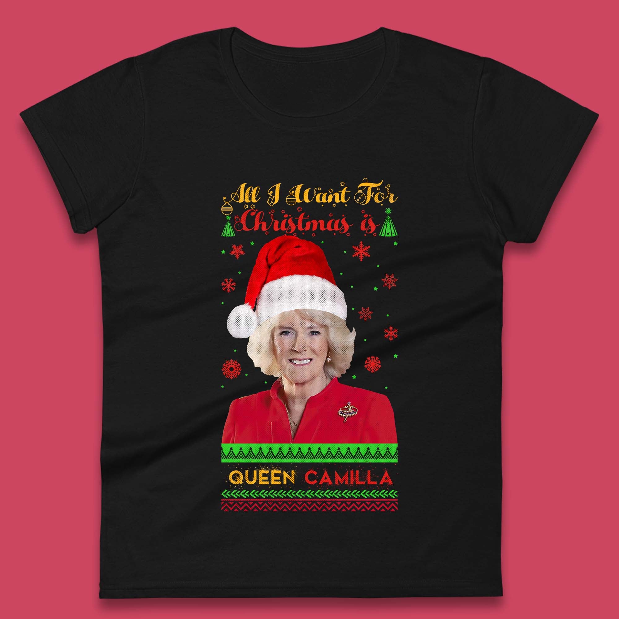 Queen Camilla Christmas Womens T-Shirt Mens Tops Tees Unisex XL
