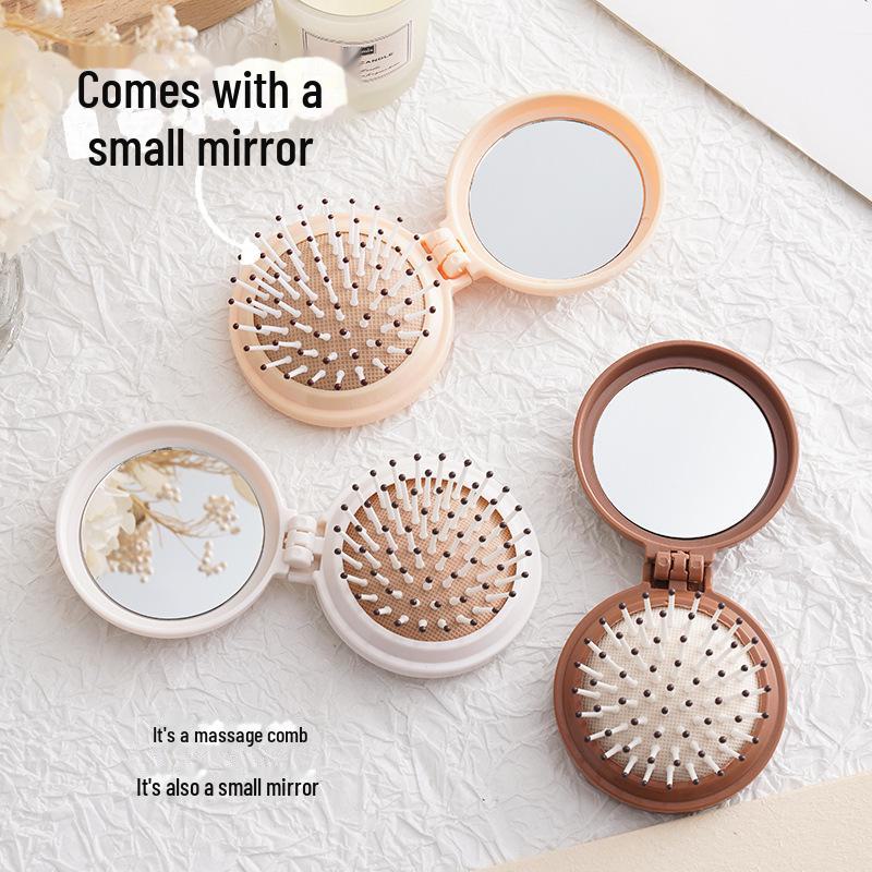 Mignon Ours Miroir Pliant & Peigne Coussin d'Air - Mini Brosse de Massage Portable avec Miroir