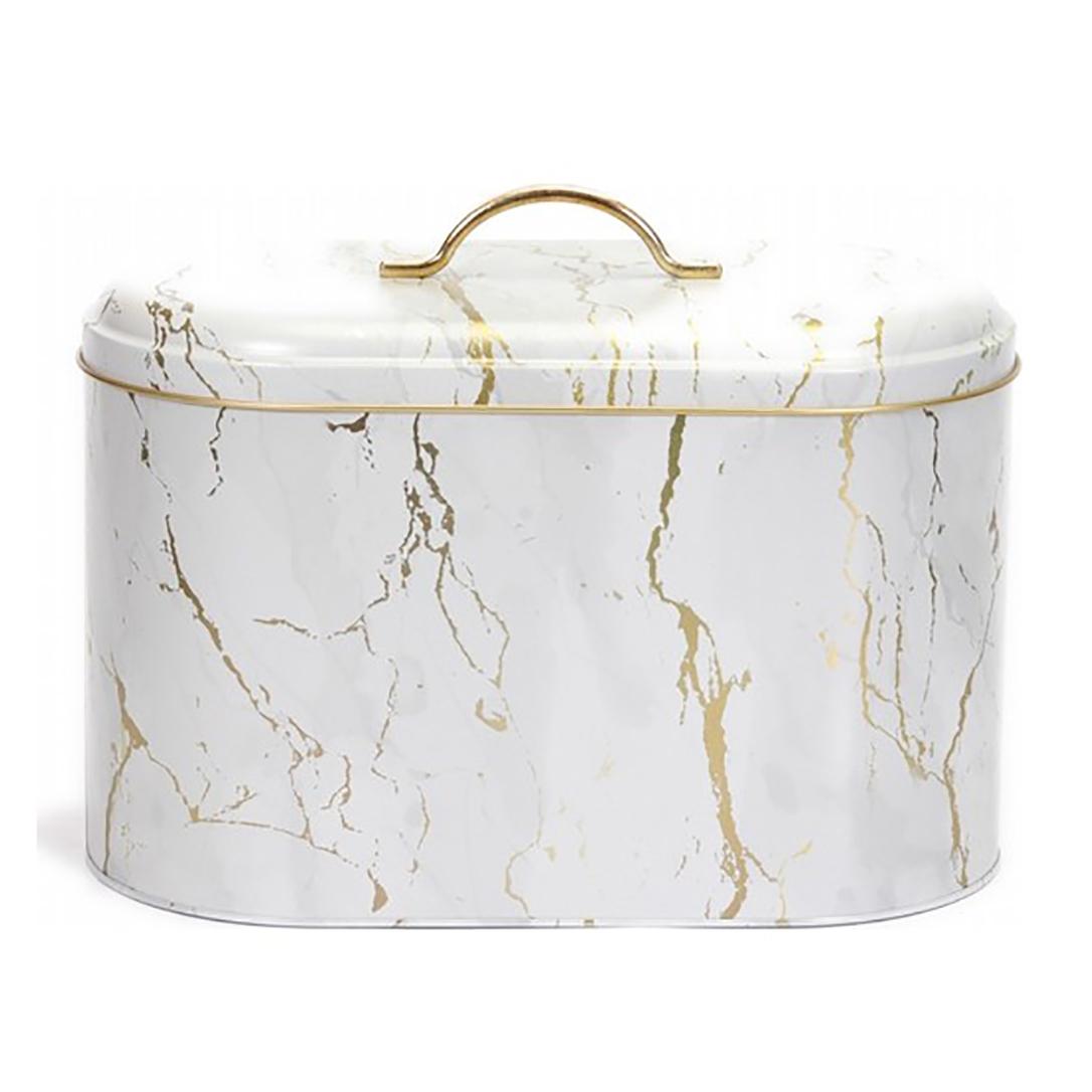 

Белый мраморный дизайн Ящик для хранения хлеба Контейнер для еды Кухонный органайзер Практичная металлическая коробка для фруктов для закусок для домашней кухни Дизайн декора 17,8x33,8x20 см