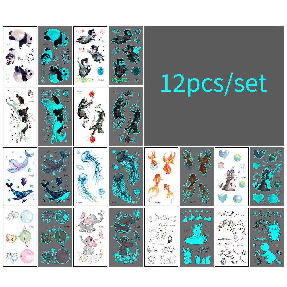 

12 шт./компл. Синий светящийся тату-стикер водонепроницаемый маленький свежий змея бабочка электрический слог вечеринка наклейки набор тату-патчи 6