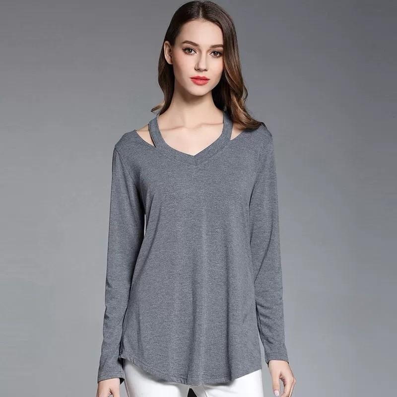 Simple Solid Color Off Shoulder Design Women Long Sleeved Top For Fall Comfort