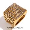 MamacitaSlay Neu im Sortiment Vintage Vierstöckige Pyramide Ranke Wasserdicht Herrenring Luxuriöser Edelstahl Schmuck Mann Accessoires Geschenke