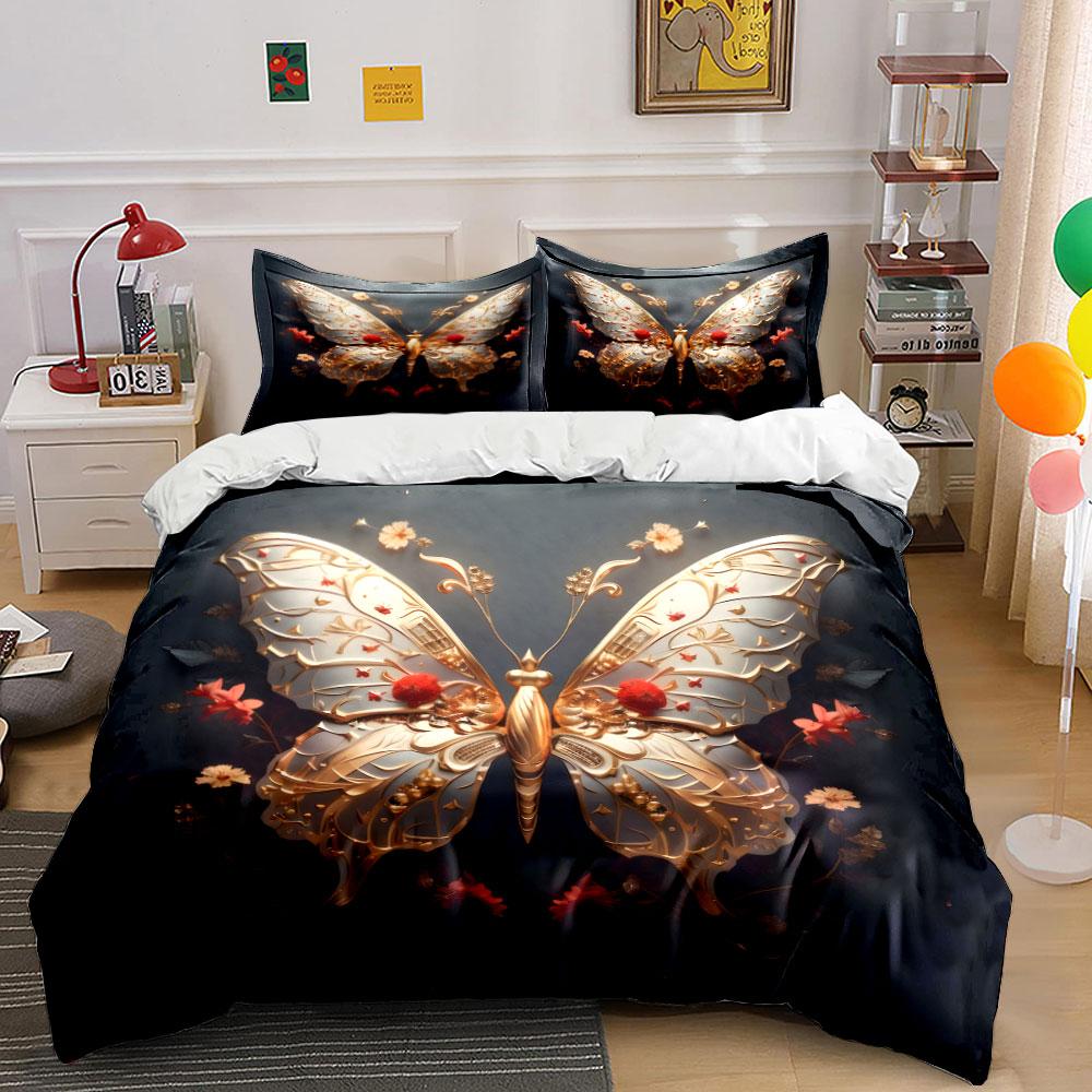Golden Butterfly Decorative Art Set Kid'S And Adults' Bedroom Decor, Exquisite Three-Piece Bedding Set Gift