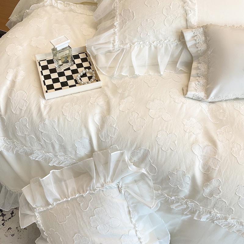 Prinzessinnen-Stil 100er-Zählung Hohe Dichte Weißes Spitzen-Satin Langstapel-Baumwolle 4-teiliges Bettwäsche-Set für Mutter und Baby Klasse A Re Baumwolle