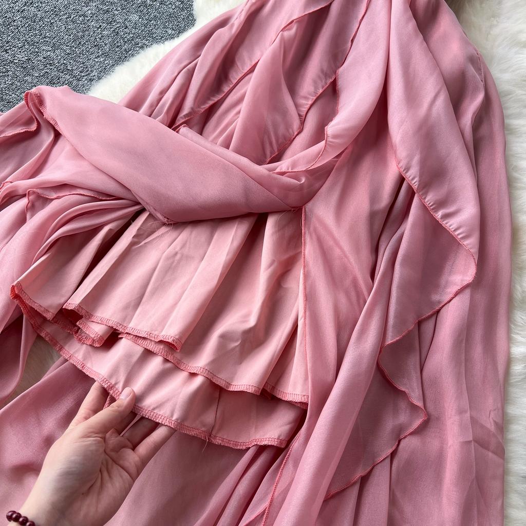 Sommer Kvinner Sexy Spaghetti Stropp V-hals Tynn Chiffon Lange Maxi Holiday Beach Kjoler