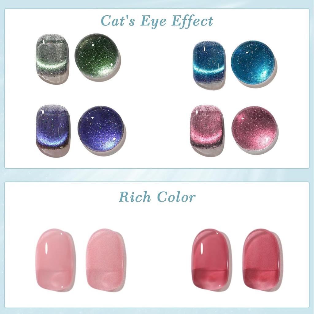 Biutee Gel Nail 6 Colors Magnetic Nail Sparkling Gel Fine Diamond Cat Eye Dazzling Polish, Glitter, 8ml, UV/LED Compatible, Polish, Nails, Glitter,