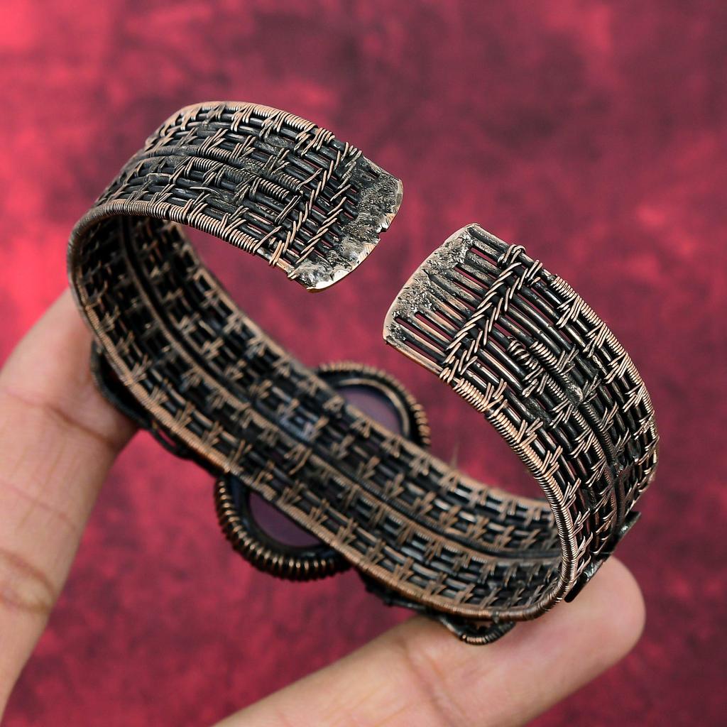 Aquamarine Bangle Copper Wire Wrapped Cuff Bracelet Handmade Adjustable Bangle Rainbow Moonstone Gemstone Cuff Copper Jewelry Gifts For Him