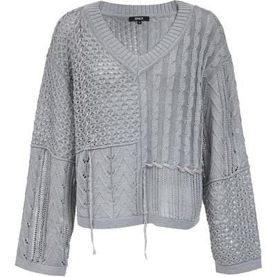 Women's Loose Asymmetrical Crochet V-Neck Knit Sweater