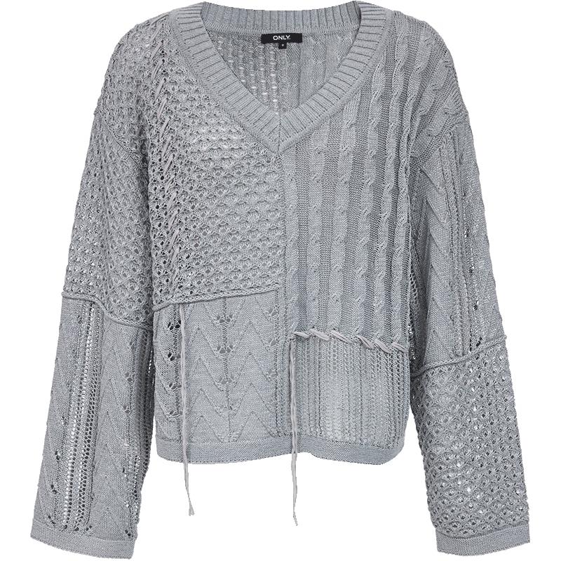 Only Women's Loose Asymmetrical Crochet V-Neck Knit Sweater