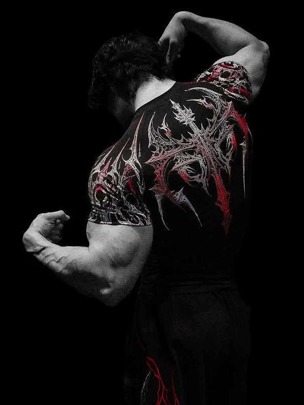 T-shirt de cyclisme élastique pour homme - Impression Hache Venom - Vêtement de fitness tendance à manches courtes