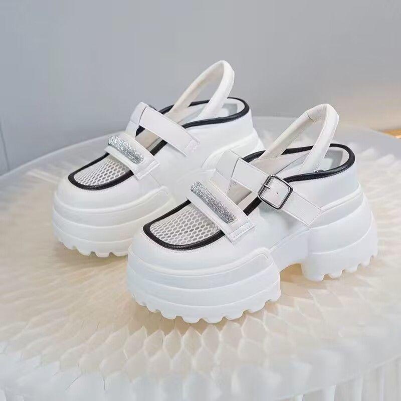 

Сетчатые дышащие туфли на платформе с закрытым носком, летняя одежда, новые босоножки на танкетке, летняя женская обувь 35 белый