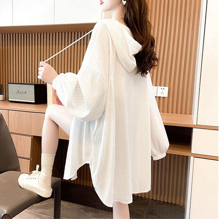 White Long Sleeve Sunscreen Clothes for Women Summer New Versatile Mid-length Loose Cardigan Jackets Casual Hooded Thin Coat