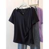 V Neck Asymmetrical Small Shirt Plus Size Ladies Covering Belly Thin Summer Wear