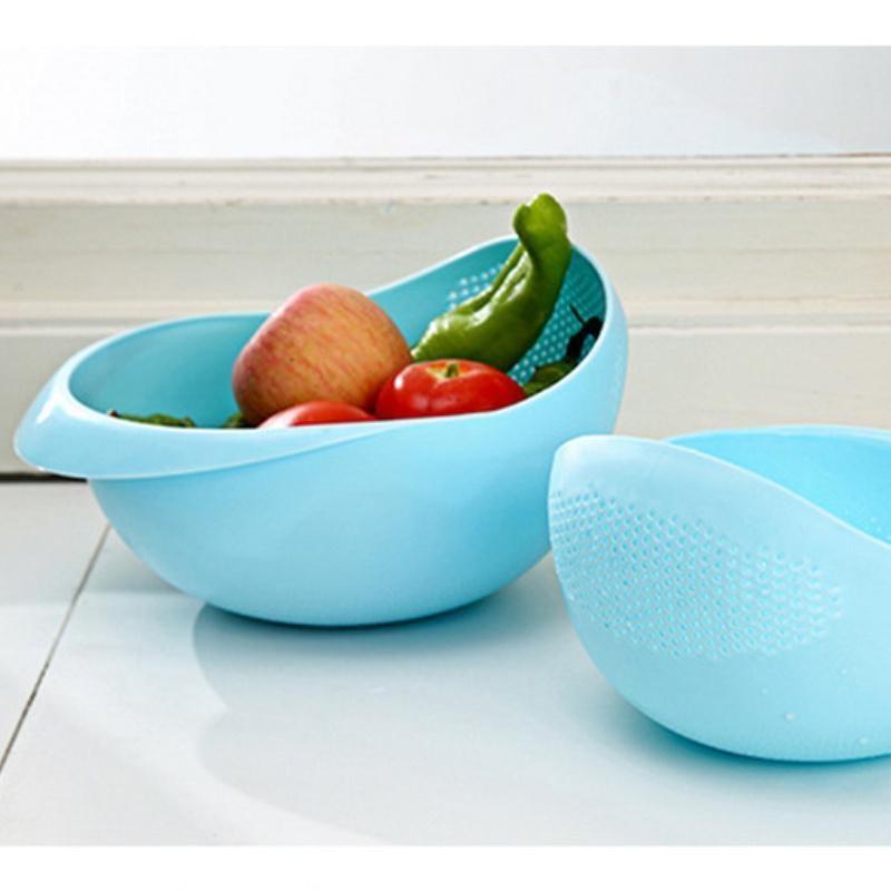 2-In-1 Plastic Sieve Fruit Bowl Plastic Clean Machine Vegetables Basin Basket Washing Filter Strainer Kitchen Tool