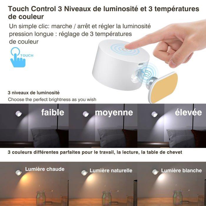 Rechargeable LED Wall Sconce AIMOONSA — Touch Control, USB Type-C, 3 Temperatures, 3 Brightness Levels, 360° Rotation