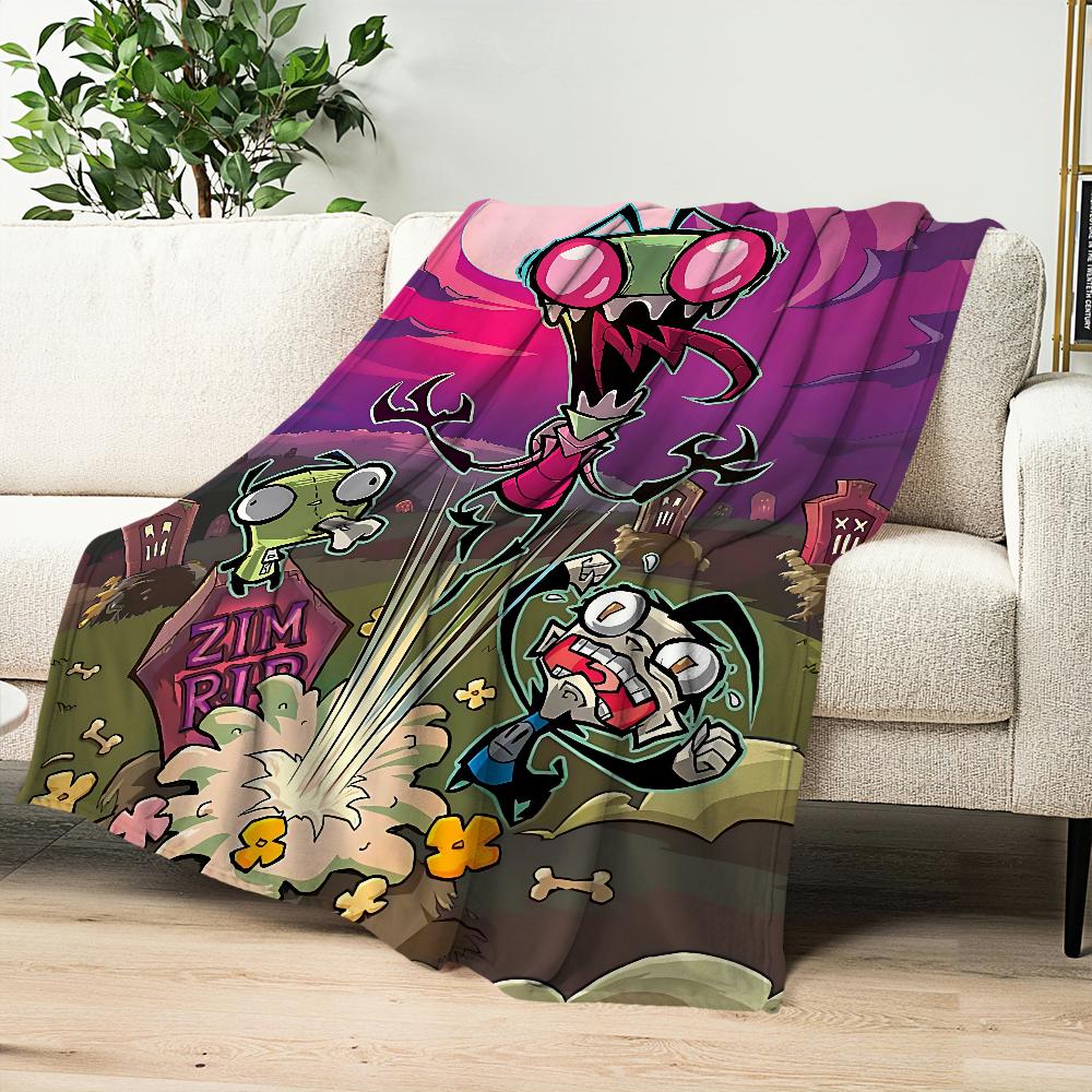 Funny Cartoon I-Invader Zim Blanket Blanket for Couch Sofa Travel Home Hiking Picni Bed Beding Flannel Blanket birthday gift