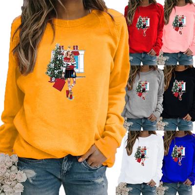 Autumn and Winter Women's Christmas Theme Printing Sweater Round Neck Long Sleeve Casual Sweatshirt Plus Size Top